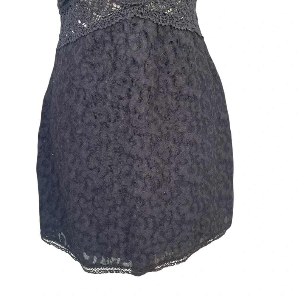 Free People Black Daisy Chain Lace Crochet Bodycon‎ Mini Hippie Dress Siz…